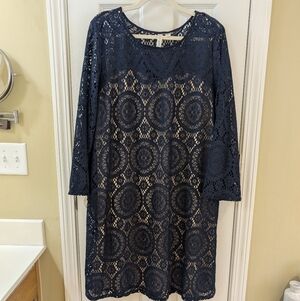 Tacera Midnight Blue Lace Long Sleeve Dress